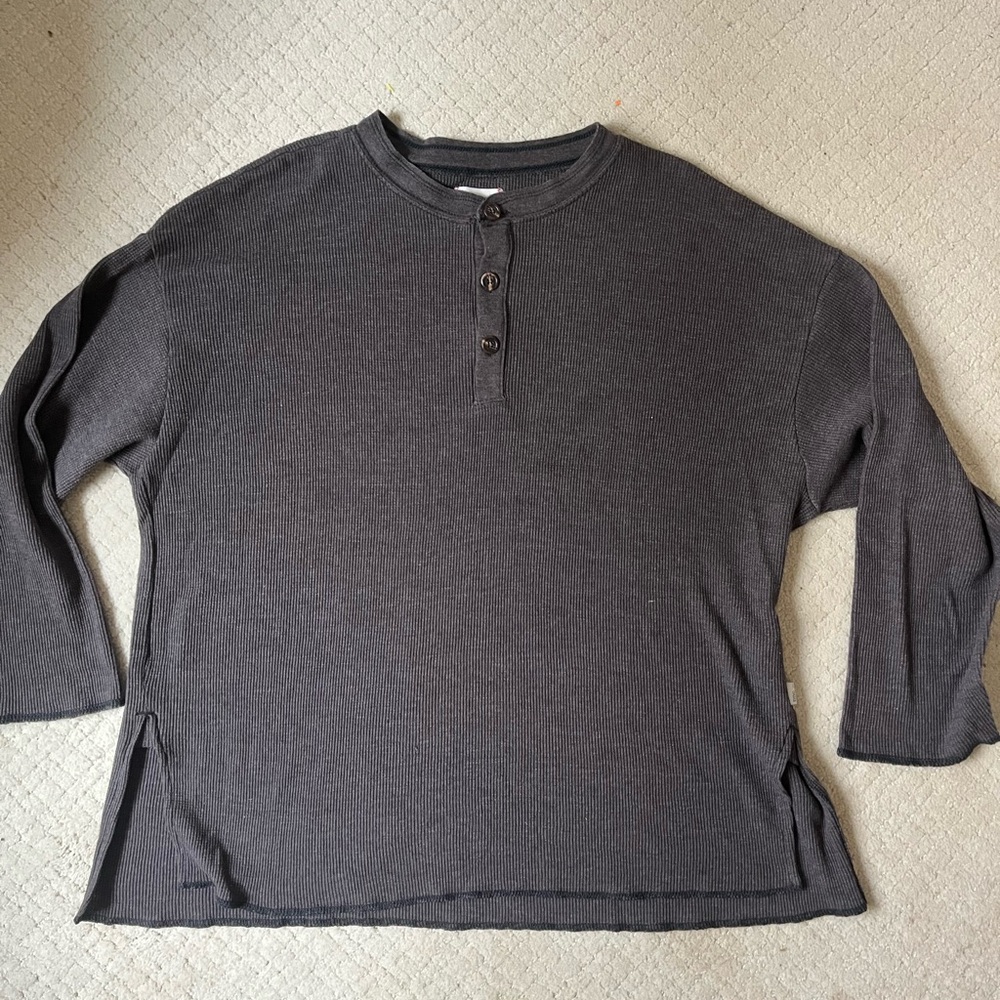 BDG Dark Gray Long Sleeve Henley Shirt